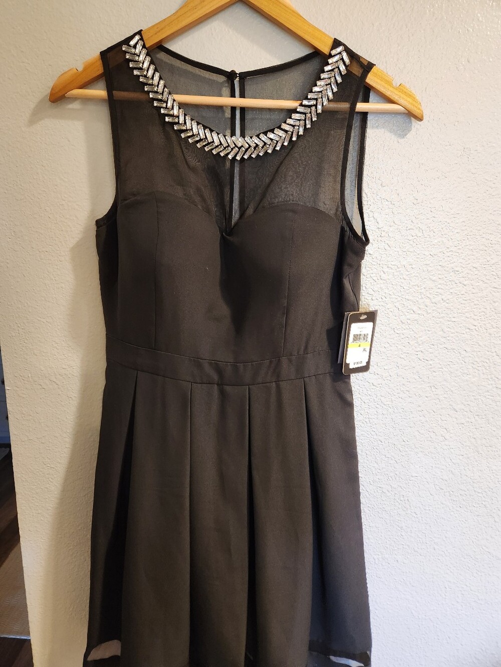 Guess NWTs Black Midi Dress with Embellished Neckline